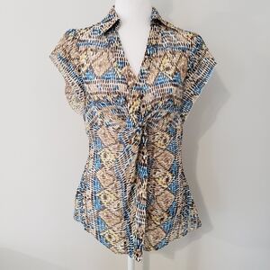 Essentials By Milano Womens Y2K Babydoll Top SMALL 70s Boho‎ Hippie Retro Sheer